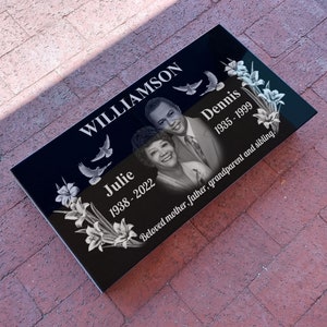 24x12x4 inch. Headstone, Tombstone, Grave Marker, People, Pets. Solid Granite, Diamond Engraved