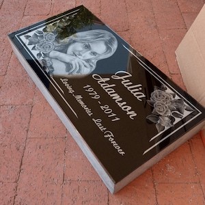 24x12x4 inch. Headstone, Tombstone, Grave Marker, People, Pets. Solid Granite, Diamond Engraved