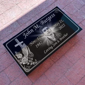24x12x4 inch. Headstone, Tombstone, Grave Marker, People, Pets. Solid Granite, Diamond Engraved