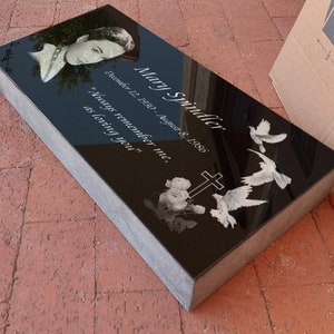 24x12x4 inch. Headstone, Tombstone, Grave Marker, People, Pets. Solid Granite, Diamond Engrave