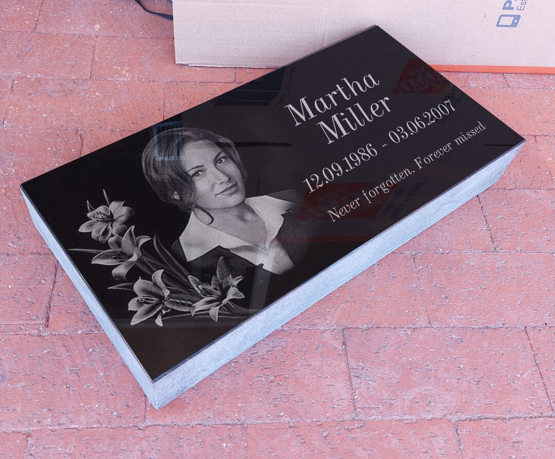 16x8x3 Inch. Headstone, Tombstone, Grave Marker, People, Solid Granite