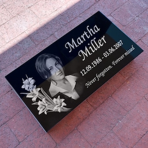 24x12x4 inch. Headstone, Tombstone, Grave Marker, People, Pets. Solid Granite, Diamond Engraved
