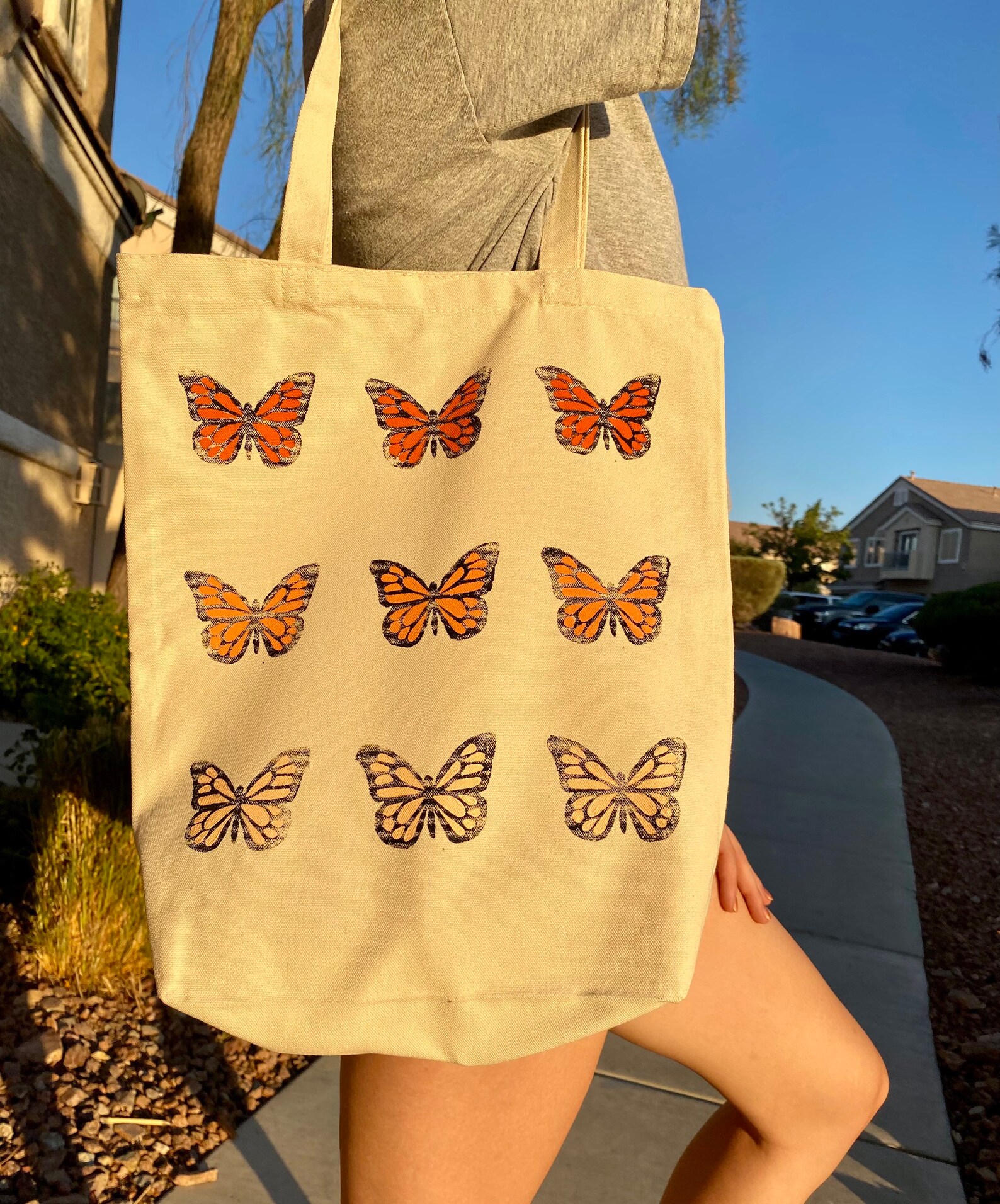 Monarch Butterfly Tote Bag Hand Painted Canvas Tote Etsy