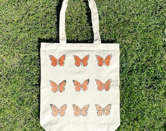 Monarch Butterfly Tote Bag - Hand Painted Canvas Tote