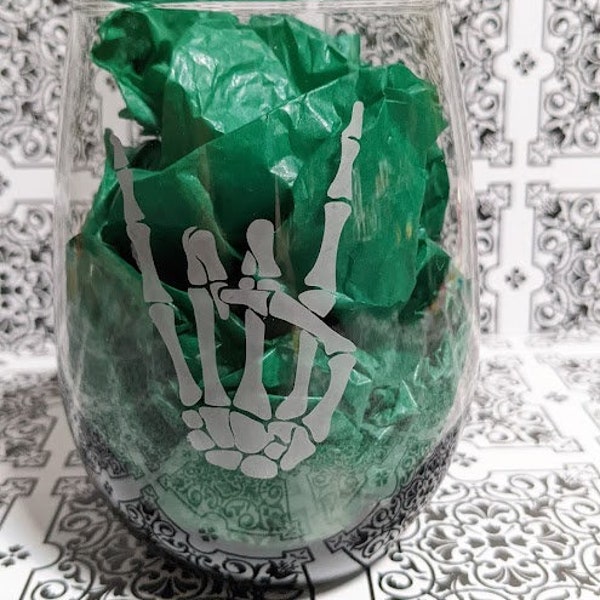 Skeleton Hand Stemless Wine Glass Etsy
