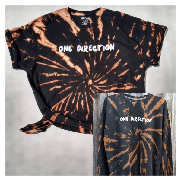 One Direction black tie dye reverse tie dye spiral t-shirt tshirt band tee 1D custom tye dye shirt or crewneck sweatshirt sweater hoodie