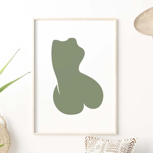 Sage Green Female Torso Printable Wall Art Modern Art Print Downloadable Art Curvy Woman&#39;s Body Art Print Wall Decor Body Positivity Art