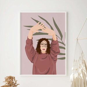 Girl with Sweatshirt Wall Art for Women INSTANT DOWNLOAD Boho Girl Bedroom Wall Art Print, Botanical Woman Wall Decor