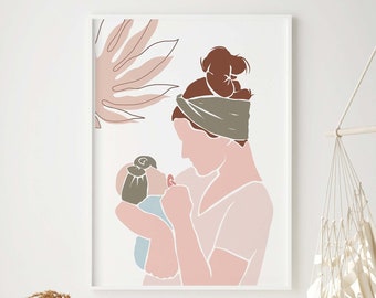 Mother and Child Art Print New Mom with Baby Art New Mom Printable Art Print Mommy and Baby Minimal Nursery Art Poster