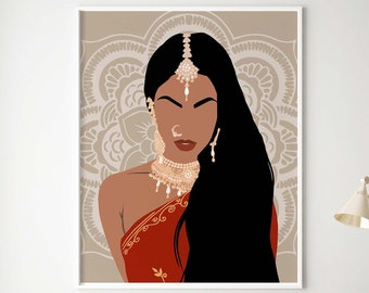 Indian Girl Art Print Head Jewelry Art Woman Art - Etsy