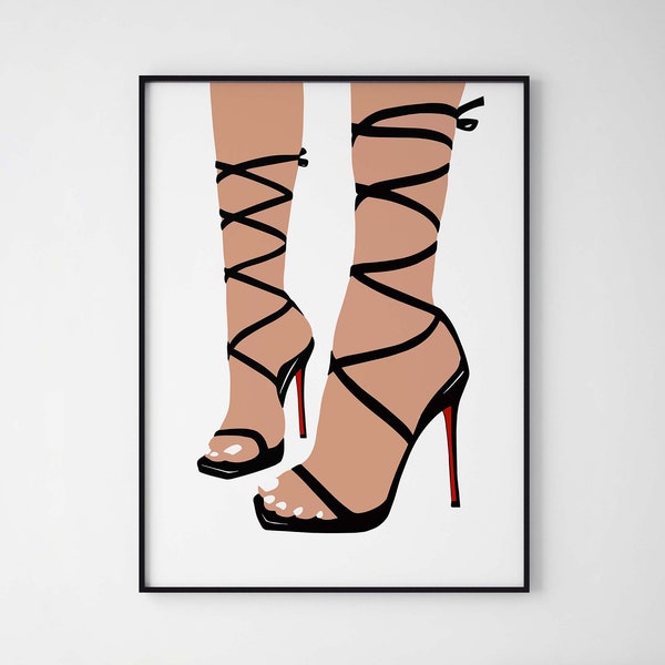 Strappy Sandals Art INSTANT DOWNLOAD Shoe Fashion Wall Art Woman Wearing Heels Wall Art Black Stiletto Printable Art