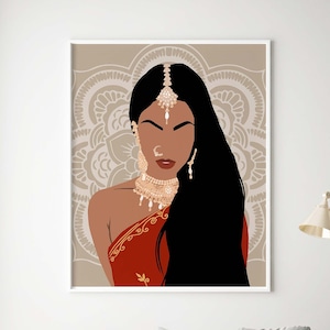 Indian Girl Wall Art Print Head Jewelry Art Indian Woman Art Printable Print Ethnic Woman Wall Art Spiritual Art Poster