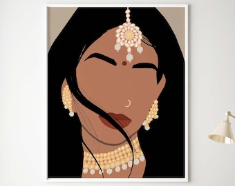 Indian Woman Wall Art Print Head Jewelry Art Indian Art Printable Print Ethnic Woman Wall Art Poster