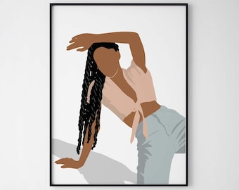 Girl With Chunky Braids INSTANT DOWNLOAD Black Woman with Hair Braids Wall Art African Woman Art Poster Black Girl Magic Wall Art