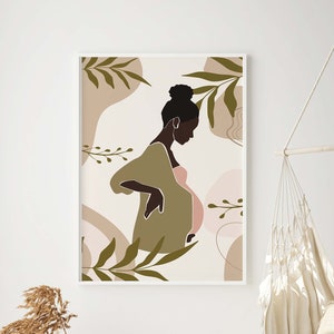 Pregnant Black Woman Wall Art Print Boho New Mom Gift Art Print African Woman Printable Art Boho Pregnancy Art Print