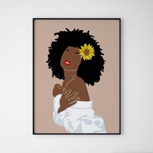 Black Girl With Curly Hair Art INSTANT DOWNLOAD Girl With Big Hair Wall Art Black Woman Art Poster Black Girl Magic Wall Art