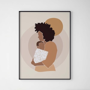 Black Woman with Baby Wall Art Print New Mom Gift Art Print African Woman Printable Art Black Mom Art Print