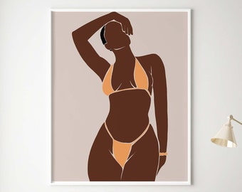Black Woman in Bikini Wall Art INSTANT DOWNLOAD Black Girl Art Print Bohemian Woman Wall Art Brown Girl Bedroom Art Printable