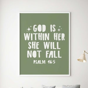 God is Within Her Wall Art Digital Download Sage Green Christian Girls Room Art Bible Verse Wall Decor Inspirational Psalm Verse Wall Art