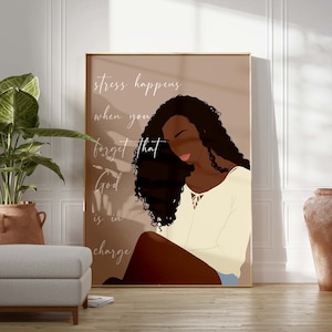 Christian Black Woman Art INSTANT DOWNLOAD Christian Affirmation Black Girl Wall Art Woman with Curly Hair Art Poster Christian Art Print