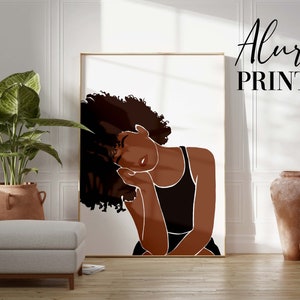 Schwarzes Mädchen Wandkunst SOFORTIGER DOWNLOAD Schwarze Frau Kunst Frau mit Afro Kunst Poster Schwarzes Mädchen mit großen Haaren Wandkunst Mädchen mit Locken Kunst