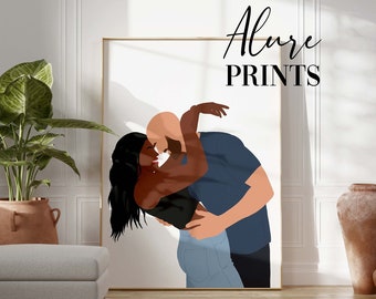 Interracial Couple Wall Art Interracial Art INSTANT DOWNLOAD Biracial Art Poster Black Woman and Bald White Man Wall Art Anniversary Gift