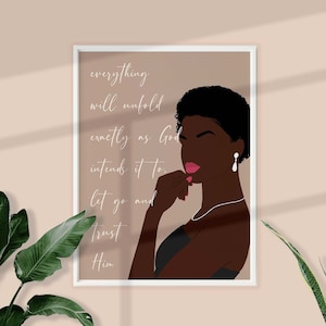 Christian Black Woman Art INSTANT DOWNLOAD Christian Affirmation Black Girl Wall Art Woman Dark Skinned Woman Art Poster Christian Art Print
