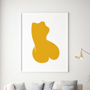 Lemon Yellow Female Torso Printable Wall Art Modern Art Print Downloadable Art Curvy Woman&#39;s Body Art Print Lemon Wall Decor Body Positivity