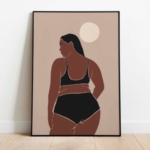 Boho Black Woman Wall Art Art INSTANT DOWNLOAD Curvy Black Woman Art Print Body Positivity Art Plus Size Woman Art