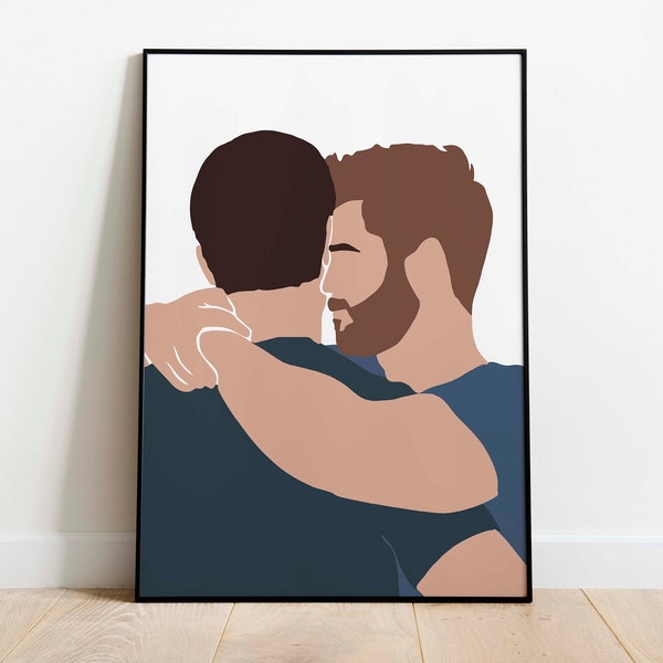 Gay Couple Hugging Art INSTANT DOWNLOAD Kissing Couple Art Romantic Couple Art Poster Valentines Day Printable Art Gift