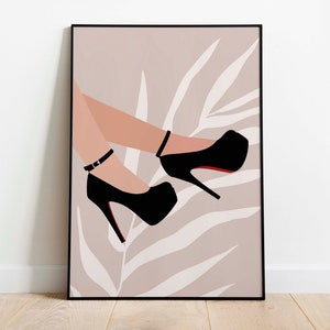 Louboutin Fashion Schoenen Art INSTANT DOWNLOAD Schoen Mode Wall Art Vrouw Het Dragen Van Hakken Wall Art Zwarte Stiletto Afdrukbare Kunst