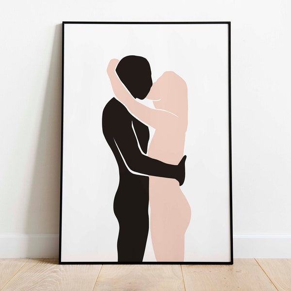 Biracial Couple Mur Art Imprimable Affiche Égalité Illustration Décoration Intérieure Multi Culture Murale Impression Minimaliste Art Décoration de Chambre