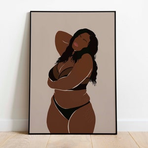 Body Positive Black Woman Wall Art INSTANT DOWNLOAD Curvy Black Woman Art Print Carefree Plus Size Woman Wall Art BBW Self Love Poster