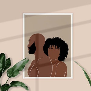 Black Couple Wall Art Art INSTANT DOWNLOAD Bald Black Man and Woman with Curly Hair Art Romantic Couple Art Poster Printable Wall Art