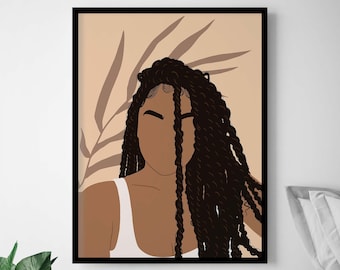 Black Girl Art INSTANT DOWNLOAD Black Woman Art Woman with Braids Art Poster Black Girl with Dreadlocks Wall Art