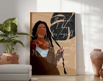 Black Girl Affirmation Art INSTANT DOWNLOAD Boho Black Woman Self Love Art Woman with Braids Art Poster Black Girl with Dreadlocks Wall Art