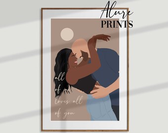 Interracial Couple Quote Wall Art Interracial Art INSTANT DOWNLOAD Biracial Poster Black Woman and Bald White Man Wall Art Anniversary Gift