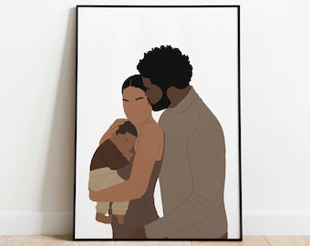 Black Family Wall Art PRINTABLE ART Black Couple Art Poster Husband Wife and Child Art Print