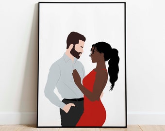 Interracial Couple Wall Art Interracial Art INSTANT DOWNLOAD Black Woman Art Poster Romantic Printable Wall Art Anniversary Gift Art