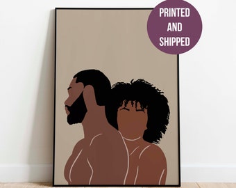 Black Couple Wall Art Premium Printed Poster Man and Woman Art Romantic Couple Fine Art Poster Bedroom Wall Art