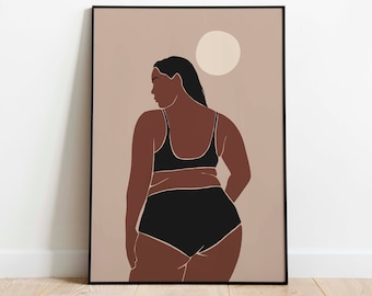 Boho Black Woman Wall Art Art INSTANT DOWNLOAD Curvy Black Woman Art Print Body Positivity Art Plus Size Woman Art