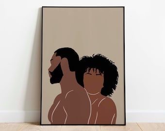 Black Couple Wall Art INSTANT DOWNLOAD Man & Woman Art Anniversary Gift Couple Art Poster Valentines Day Printable Wall Art