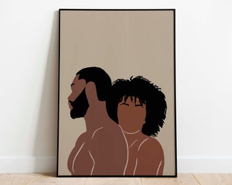 Black Couple Wall Art INSTANT DOWNLOAD Man & Woman Art Anniversary Gift Couple Art Poster Valentines Day Printable Wall Art