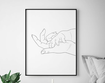 Mom and Baby Line Art Printable Poster New Mom and Baby Wall Art Print Home Decor Holding Hands Line Drawing Minimalist Art Room Decoration