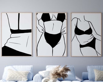 Conjunto de 3 Body Positivity Art DESCARGA INSTANTÁNEA Curvy Woman Art Wall Art Plus Size Woman Wall Art Printable Art