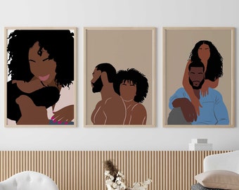 Set of 3 Black Couple Wall Art Bundle INSTANT DOWNLOAD Man and Woman Art Romantic Couple Art Poster Printable Wall Art
