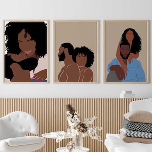 Conjunto de 3 pares de arte de parede de casal preto, download instantâneo, arte de homem e mulher, casal romântico, pôster de arte de parede para impressão