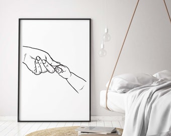 Mom and Baby Holding Hands Line Art Printable Poster New Mom Gift Wall Art Print Holding Hands Line Drawing Minimalist Art Room Decoration