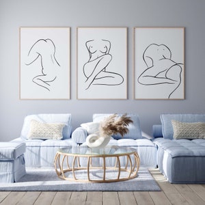 Set of 3 Nude Women Line Art INSTANT DOWNLOAD Erotic Art Print Nude