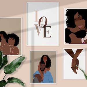 Set of 5 Black Couple Wall Art Art INSTANT DOWNLOAD Man and Woman Art Black Love Art Poster Printable Wall Art Valentines Day Gifts